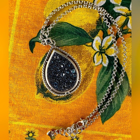 Brighton Blue Crystal Medley Teardrop Necklace w: Saying on Back NWOT - Picture 8 of 10